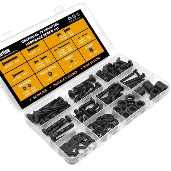 Universal TV Mounting Screws Hardware Kit with Box, M4, M5, M6, M8, black