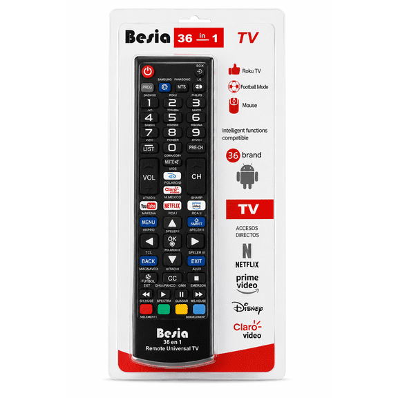 Universal TV Remote Control Replacement, 36-in-1 for Smart TVs, Compatible with Roku TV, Samsung, LG, Sony, TCL, Hisense, Vizio, Philips, Panasonic, Insignia, Sharp, Sanyo & More, Easy Programming