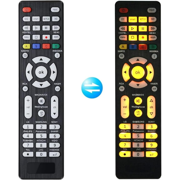 Universal TV Remote for Sanyo, , Toshiba, Hitachi, Insignia, , , , Sharp, , JVC, TCL, Hisense, Vestel, Seiki, Magnavox, Haier, , Backlit Universal Remote Control