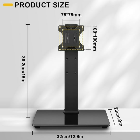 Universal TV Stand for 13-32inch LED LCD TV Table Top TV Stand with 45 Degree Height Adjustable Swivel TV Stand Mount with Tempered Glass Base Max VESA 100x100mm, Black, WK101