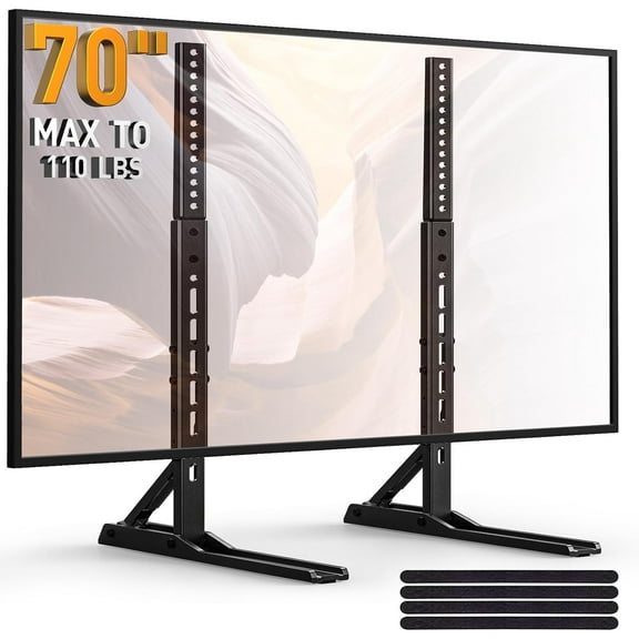 Universal TV Stand Mount for 22-70 Inch TVs, Height Adjustable Table Top TV Stand, Great Load-Bearing Replacement TV Legs with Tempered Glass Holds up to 110lbs, Max VESA 800 x 600mm