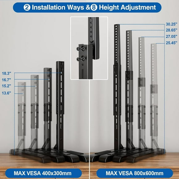 Universal TV Stand for 19-70 Inch LCD LED TVs, Height Adjustable TV Legs Replacement Hold up to 110 lbs, Table Top TV Stand Base, Max VESA 800X600mm