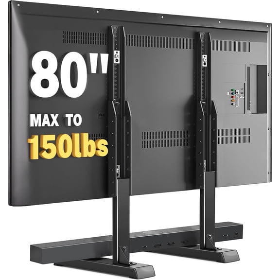 Universal Table TV Stand Base for 24-80 inch LCD TVs, TV with Height Adjustment and Management Hold up to 150lbs, VESA 800x500mm, Black