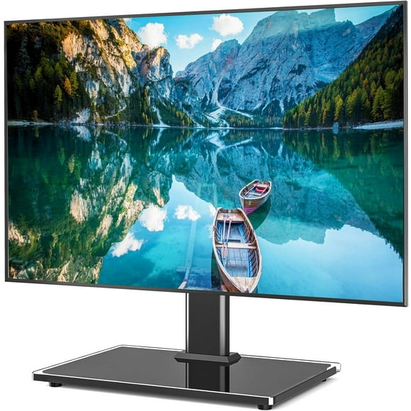 Universal Table Top TV Stand TV Base Replacement for Most 27-60 Inch LCD LED Flat Curved Screen TVs Holds up to 88lbs, Height Adjustable TV Mount Stand with Tempered Glass Base, VESA 400x400mm