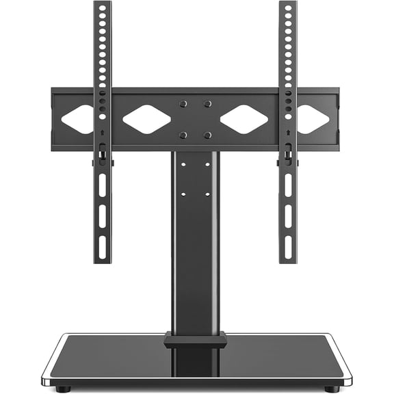 Universal Table Top TV Stand TV Base Replacement for Most 27-60 Inch LCD LED Flat Curved Screen TVs Holds up to 88lbs, Height Adjustable TV Mount Stand with Tempered Glass Base, VESA 400x400mm