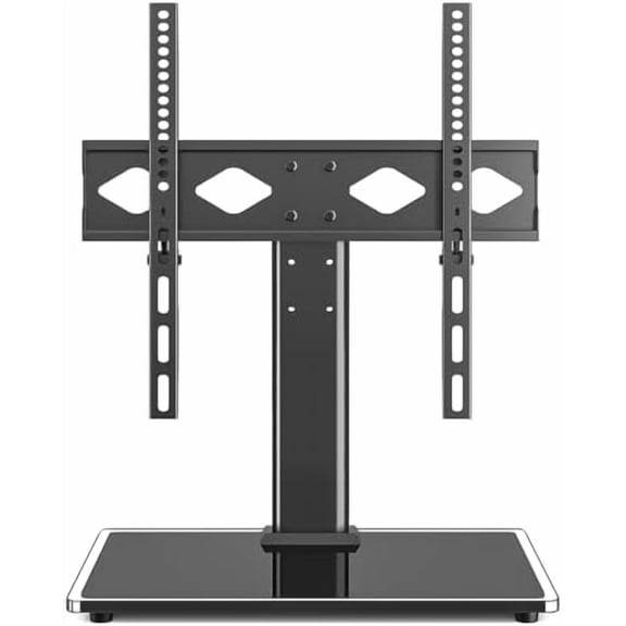 Universal Table Top TV Stand TV Base Replacement for Most 27-60 Inch LCD LED Flat Curved Screen TVs Holds up to 88lbs, Height Adjustable TV Mount Stand with Tempered Glass Base, VESA 400x400mm