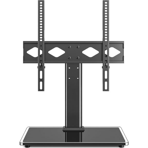 Universal Table Top TV Stand TV Base Replacement for Most 27-60 Inch LCD LED Flat Curved Screen TVs Holds up to 88lbs, Height Adjustable TV Mount Stand with Tempered Glass Base, VESA 400x400mm
