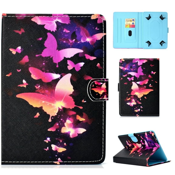 Universal Tablet Case 6-7 inch, Allytech Folio PU Leather Stand Protective Case Cover with Magnetic Closure [Card Slot Wallet Case] for All 6-7 inch Android Windows IOS Tablet PC, Night Butterflies