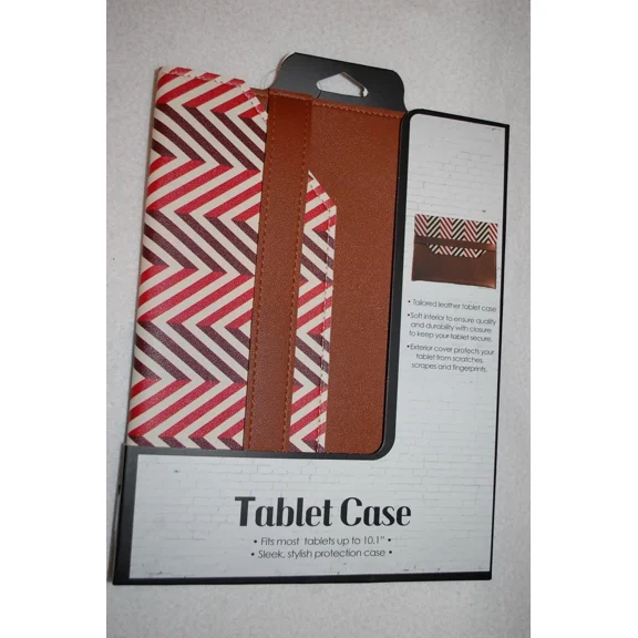 Universal Tablet Case Brown Sienna Zig Zag Lines Tailored Leather 8 X 10.5 X 0.6