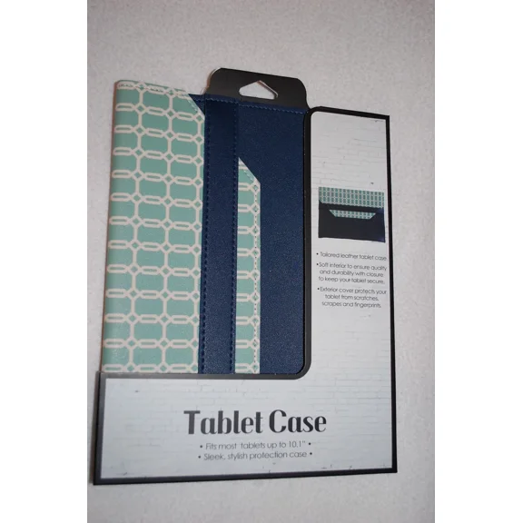 Universal Tablet Case Mint Navy Morrocan Tiles Tailored Leather 8 X 10.5 X 0.6