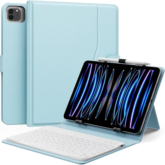 Universal Tablet Case with QWERTY Keyboard for 9",9.7",10.1",10.2",10.4",10.5",10.9" Tablet, with Removable Wireless Bluetooth Keyboard&Pen Holder for iPad, Samsung, Fire, Pixel, Other, Sky Blue