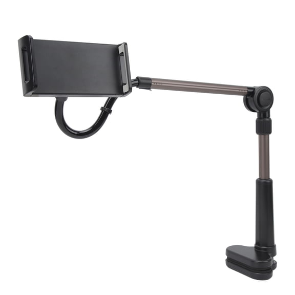 Universal Tablet Clamp Holder Desk Mount Aluminum Alloy Flexible 360 Degree Rotation Stable Phone Bracket for iPad and Cell Phones, Black, Heavy Duty Support Bracket (12.60 in / 32 cm)