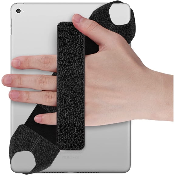 Universal Tablet Hand Strap Holder, 360 Degrees Swivel PU Leather Handle Grip with Elastic Belt, Secure Portable for iPad/iPad Pro and All 9-11 Inch Tablets, Black