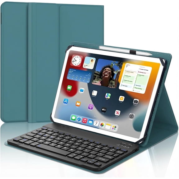 Universal Tablet Keyboard Case for 9",9.7",10.1",10.2",10.5",10.9",11" Tablets, Rechargeable Wireless Bluetooth Keyboard, Smart Folio Leather Cover with Stretch Strap for Android/iOS/Windows Tablet