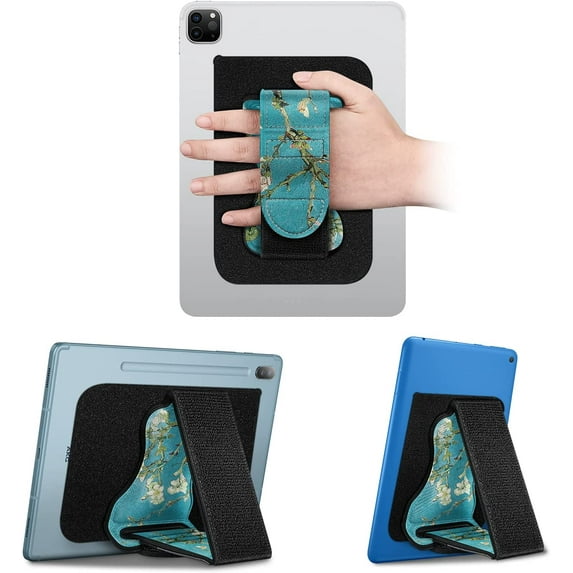Universal Tablet Stand Adjustable Hand Strap Holder, Detachable Padded Hook & Loop Fastening Handle Grip with Adhesive Patch for iPad/Galaxy Tab & All 7-11" Tablets, Blossom