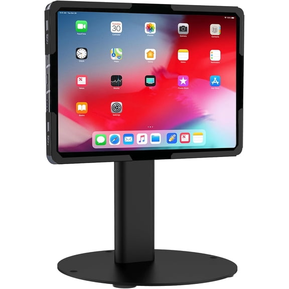 Universal Tablet Stand with Tilt, Anti-Theft Retail iPad POS Kiosk Stand, Fits 9.7"13.1" Tablets, 90 Rotation & 180 Tilt, 20 lb Capacity, Steel Countertop Mount, Black