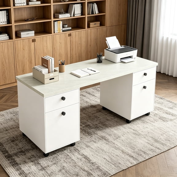 Universal Tabletop 55"x20", Solid One-Piece Melamine Table Top, Double Desk L-Desk DIY, Home and Office, Sea Salt/White