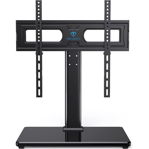 Universal Tabletop TV Stand for 32 to 65 Inch Flat Screen TVs, Height Adjustable, Tempered Glass Base, VESA 100x100 to 400x400 mm, Supports Up to 88 lbs