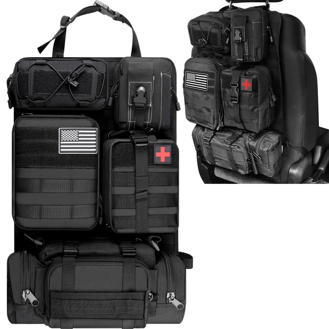 Universal Tactical Car Seat Back Organizer Bag,Molle Seat Back Organizer Panel with 5 Detachable Molle Pouches,Car Panel Organizer for Car Truck Ford Jeep Vehicle