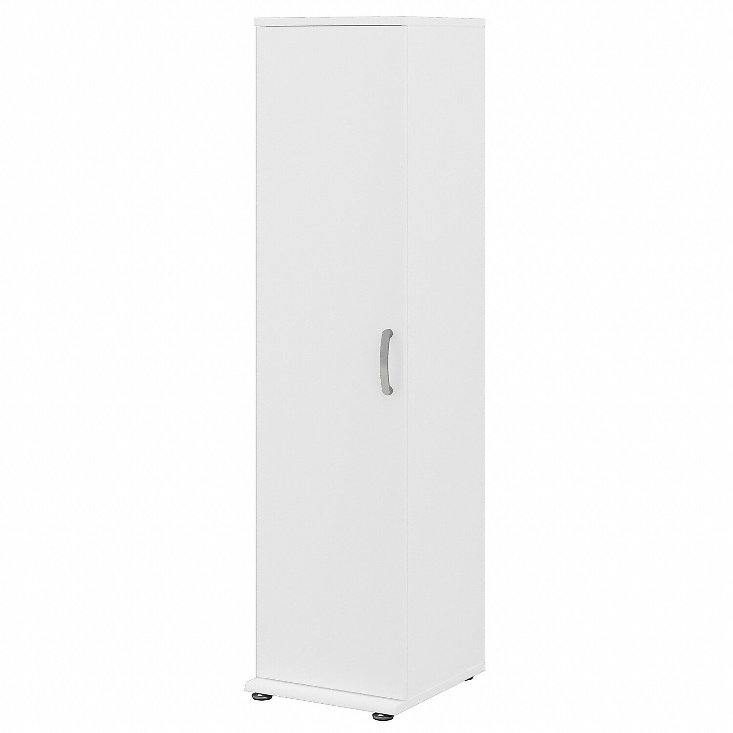 White Engineered Wood Tall Narrow Storage Cabinet with Adjustable Shelves