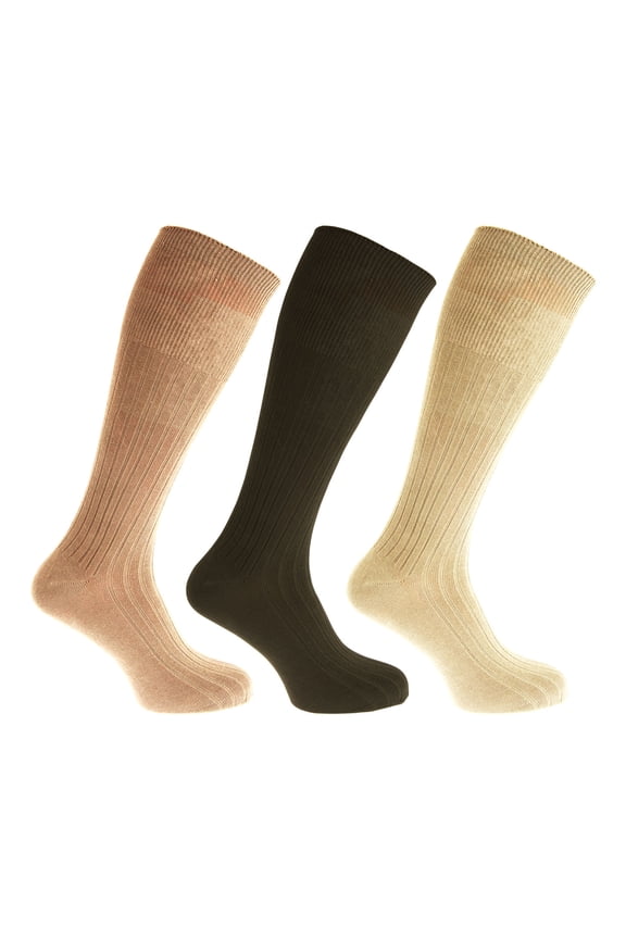 Mens 100% Cotton Ribbed Knee High Socks (Pack Of 3)