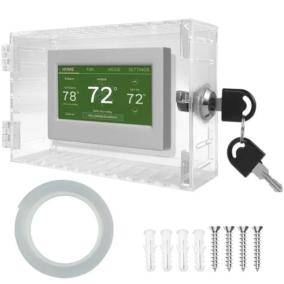 Universal Thermostat Lock Box with Key Clear Acrylic Thermostat Cover Guard with Lock Easy to Install for Home Office School Restaurant 4.7 x 7.3 x 2.2 Inches