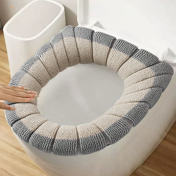 Universal Thickened Toilet Seat Cover with Handles - Four Seasons Washable Knitted Toilet Ring Set, Full Surround Design for Warmth and Comfort, Fits Most Round & Rectangular Toilets