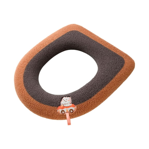 Universal Thickened Toilet Seat Cushion – All Seasons Winter Warm Cover with Cartoon Design, Eco-Friendly Machine-Washable Polyester, Fits Round/U-Shape Toilets D