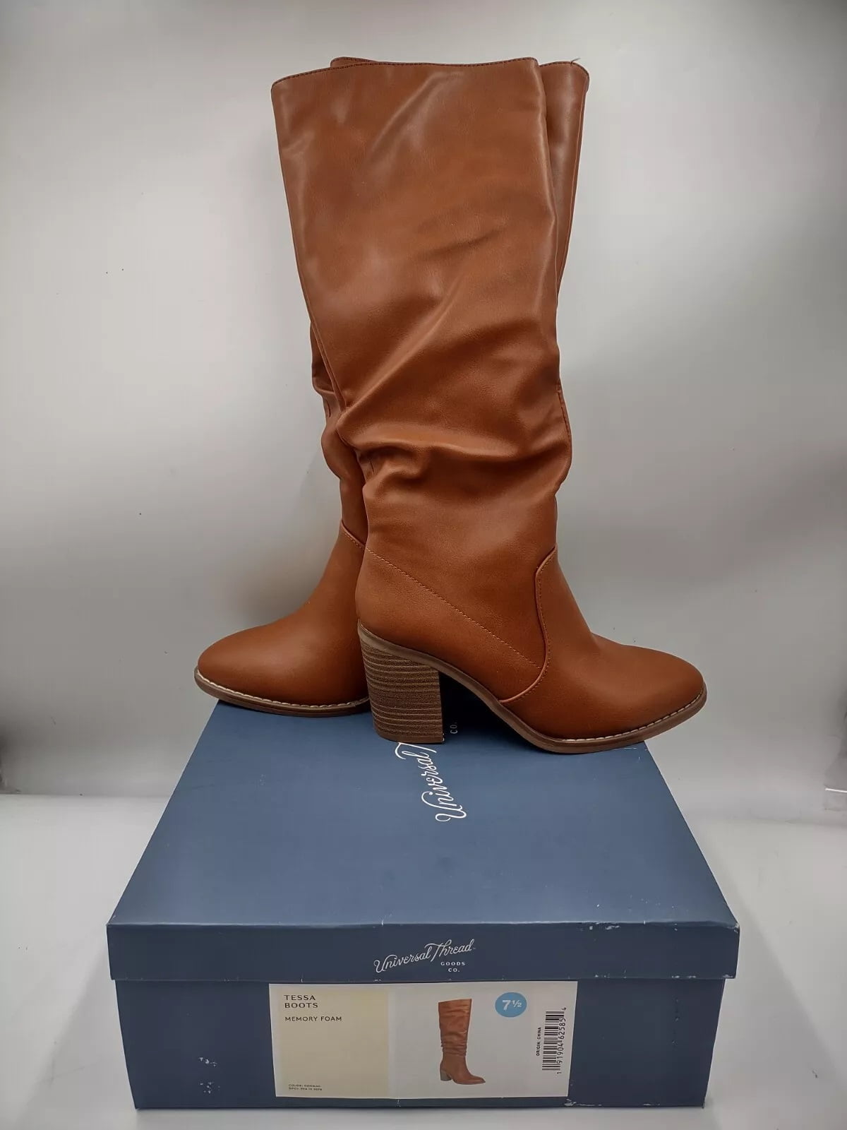 Universal Thread Tessa Knee High Scrunch Heeled Faux Leather Boots