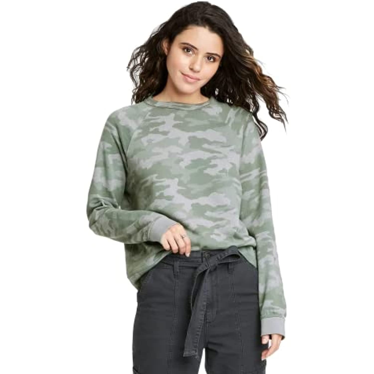 Women's Sweatshirt - Universal Thread Dark Green Camo Print XS