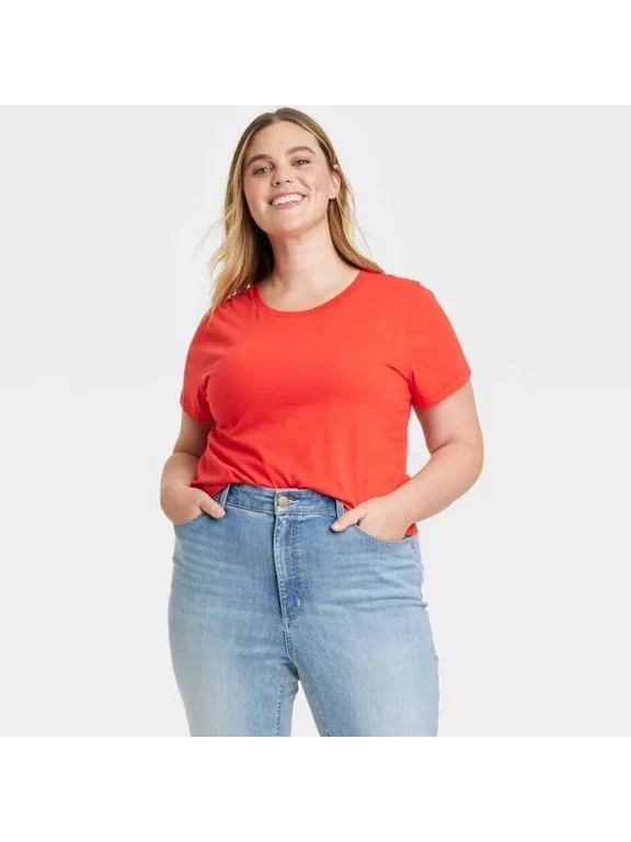 Universal Thread Women's Red Short Sleeve Oversized Cropped T-Shirt Medium