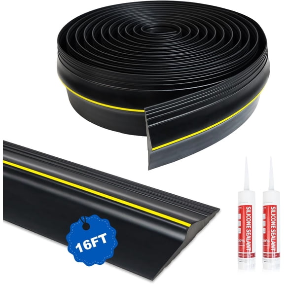 Universal Threshold Seal Strip with Sealants/Adhesive - 16FT Waterproof Garage Door Bottom Rubber - DIY Weather Stripping Replacement - Black