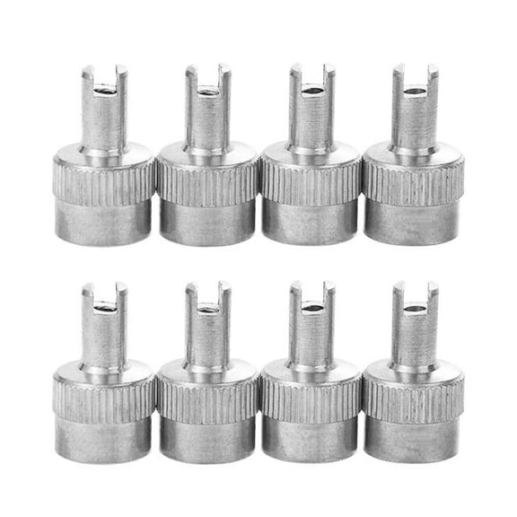Universal Tire Valve Stem Caps with Core Remover Tool - Silver Slotted Head for Cars & Motorcycles, 8-Piece Set