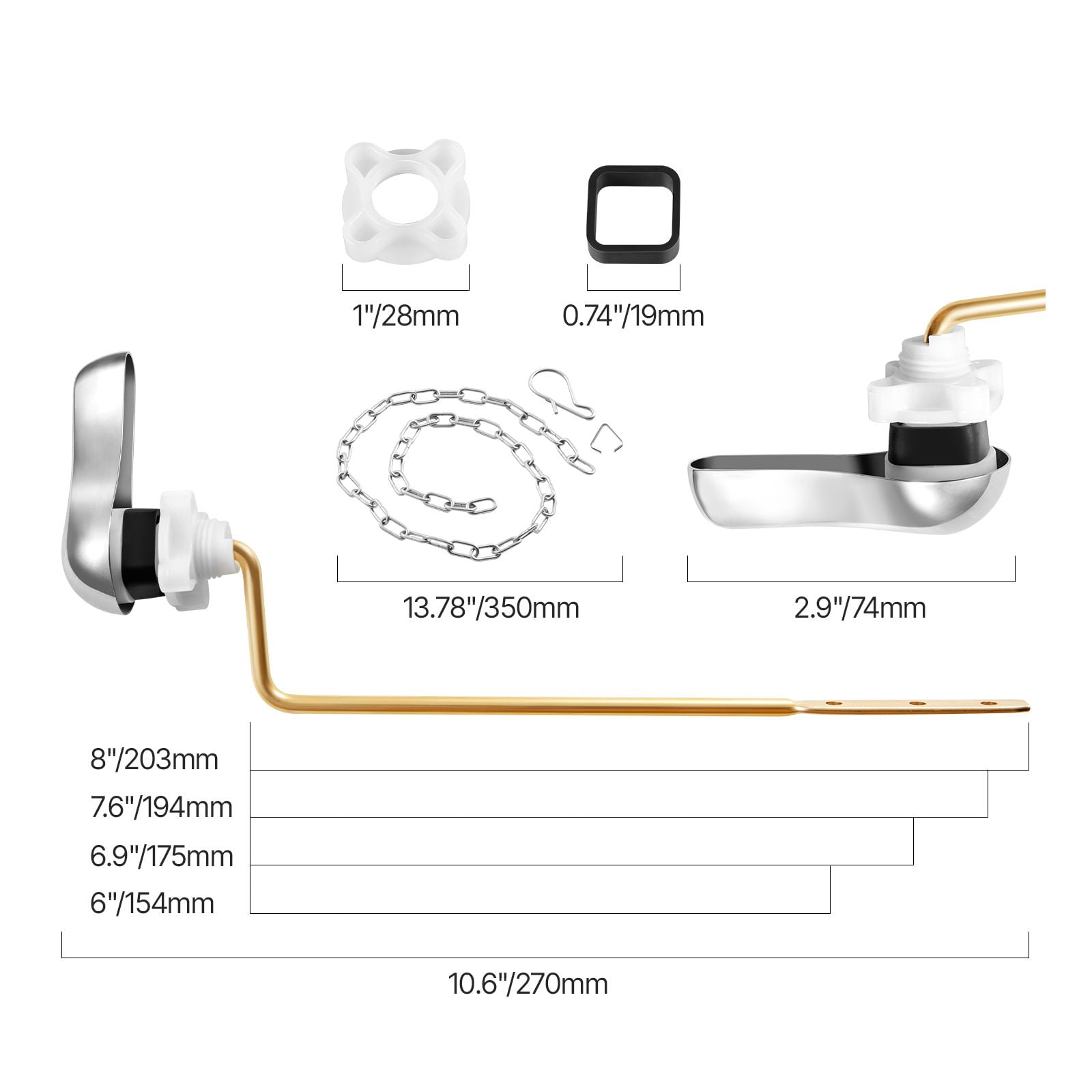 Universal Toilet Flush Handle Chrome Plated Metal, Rust Resistant Toilet Lever Replacement, Easy Install Metal Handle Repair Kit for Standard Toilets
