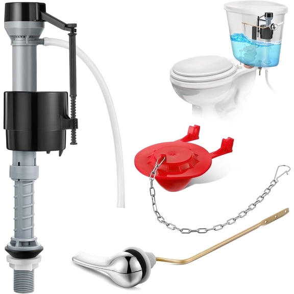Universal Toilet Flusher Replacement Kit, Fill Valve, 2-Inch Flapper, Side Mount Handle Lever, Water-Saving, Adjustable Toilet Repair Kit Inside Tank, Easy to Install(1 Set,Black, Red)