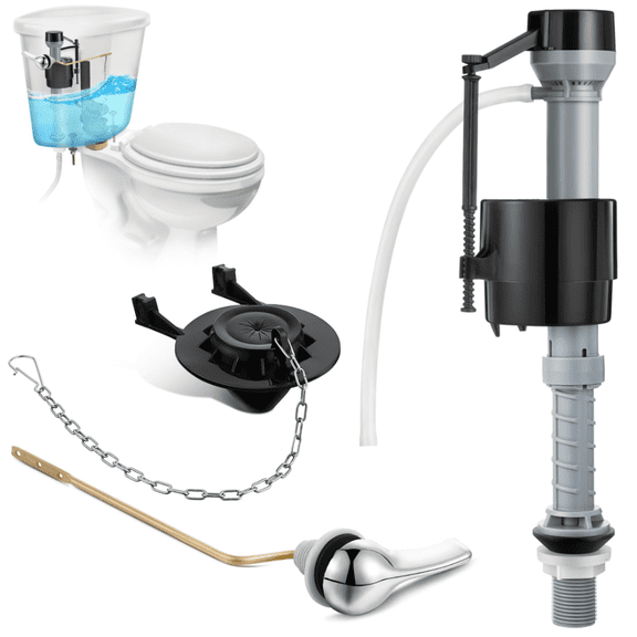 Universal Toilet Flusher Replacement Kit, Fill Valve, 2-Inch Flapper, Side Mount Handle Lever, Water-Saving, Adjustable Toilet Repair Kit Inside Tank