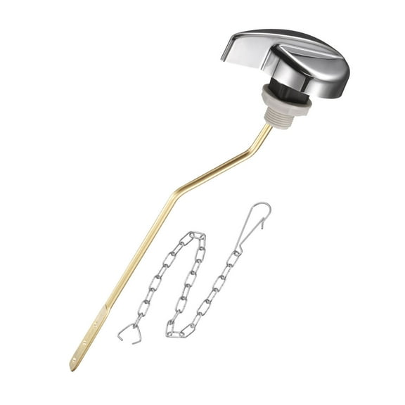 Universal Toilet Handle Replacement, 1 Pcs Toilet Flush Handle with Stainless Steel Chain, Zinc Alloy Toilet Handle Lever, Silver Handle(1.7inch Width)