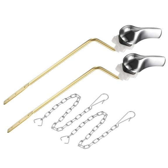 Universal Toilet Handle Replacement, 2 Pcs Toilet Flush Handle with Stainless Steel Chain, Zinc Alloy Toilet Handle Lever, Silver Handle(1.2inch Width)