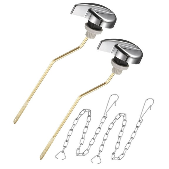 Universal Toilet Handle Replacement, 2 Pcs Toilet Flush Handle with Stainless Steel Chain, Zinc Alloy Toilet Handle Lever, Silver Handle(1.7inch Width)