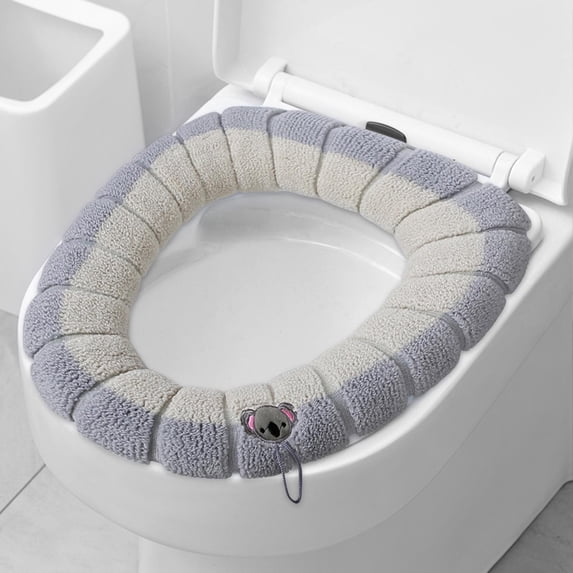 Universal Toilet Seat Cover with Handle Washable Knitted Bathroom Mat Set of 2