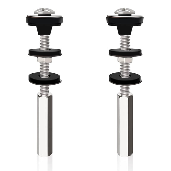 Universal Toilet Tank to Bowl Bolts Kit, Heavy Duty Toilet Bolts, Waterproof Stainless and Rubber Washers Gaskets with Extra Long Nut Screw for Fastening (Silver) (2, Long)