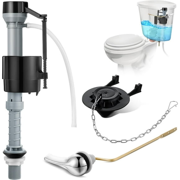 Universal Toilet Tank Replacement Kit, Include Toilet Fill Valve, 2 Inch Low Flow Toilet Rubber Flapper, Side Mount Toilet Flush Brass Handle(Dark Grey, Black,1 Set)