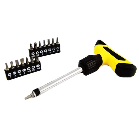 Universal Tool 16pc Deluxe T-Handle Ratchet Screwdriver Set, Steel, 6.5" x 0.5" x 0.5", Ratchet, Torx, Slotted, Phillips, Square, PoziDriv, 16 Piece