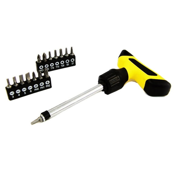 Universal Tool 16pc Deluxe T-Handle Ratchet Screwdriver Set, Steel, 6.5" x 0.5" x 0.5", Ratchet, Torx, Slotted, Phillips, Square, PoziDriv, 16 Piece