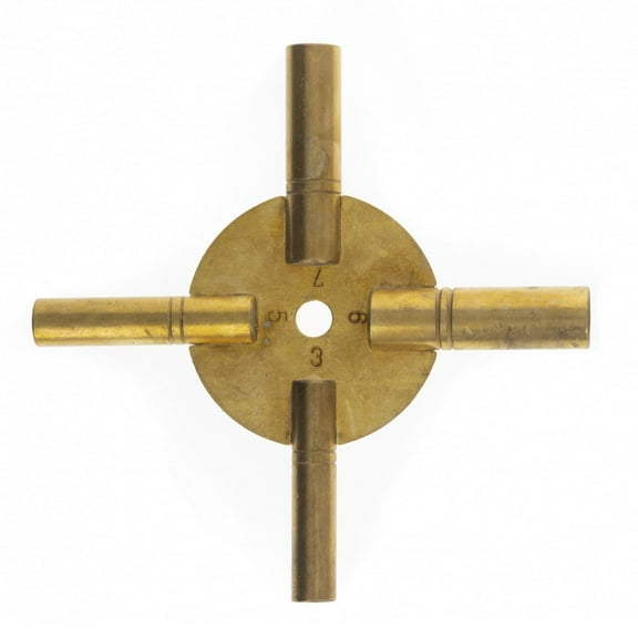 Universal Tool Antique Grandfather Brass Clock Key 4 Prongs - Odd Numbers