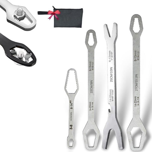 Universal Torx Wrench Set, Double Head Self Tightening Spanner 3-25mm Chrome Vanadium Steel All in One Hand Tool for Car Bicycle Repair, 4-5pcs with Oxford Bag(Silver, A+B+D+E)(K)