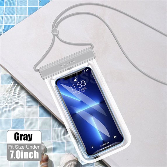 Universal Touch Screen Under 7.0 inches Waterproof Phone Case Mobile Phone Cover Swimming Case Phone Pouch GREY