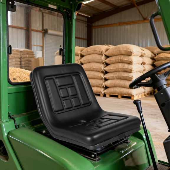 Universal Tractor Seat & Lawn Mower Seat, Black PVC Leather High Back Seat Replacement for Forklift, Excavator, Riding Lawn Mowers