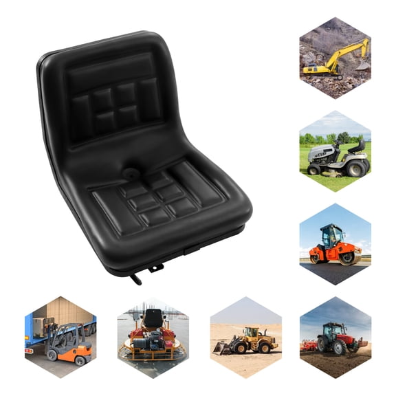 Universal Tractor Seat Replacement  High Back PVC Forklift Seat with Slide Rails, Heavy Duty 10.03lbs Lawn Mower Seat, Central Drain Hole Compact Seat for Skid Steer Excavator Dozer