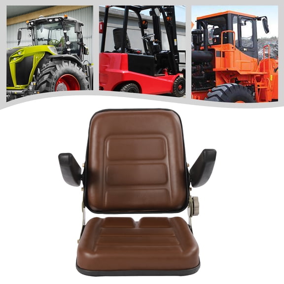 Universal Tractor Seat W/Armrest Adjustable Backrest50For Dumper Forklift Mower Digger (Brown)
